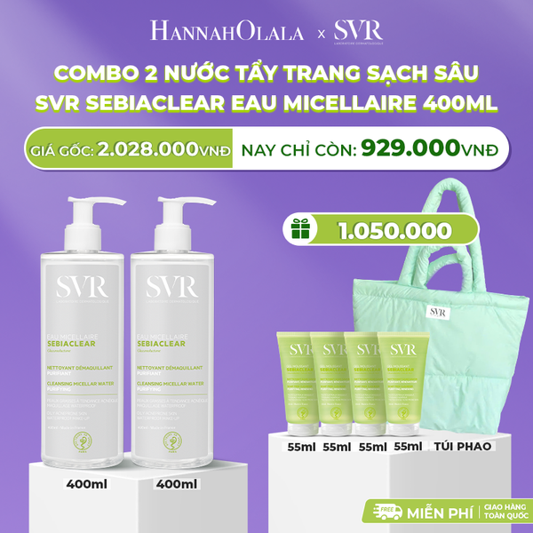  DEAL 03: COMBO 2 NƯỚC TẨY TRANG SẠCH SÂU LOẠI BỎ DẦU NHỜN SVR SEBIACLEAR EAU MICELLAIRE 400ML 