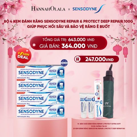  DEAL 3: [FLASH DEAL] BỘ 4 KEM ĐÁNH RĂNG SENSODYNE REPAIR & PROTECT DEEP REPAIR 100G GIÚP PHỤC HỒI SÂU VÀ BẢO VỆ RĂNG Ê BUỐT 