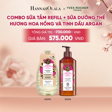  COMBO SỮA TẮM REFILL + SỮA DƯỠNG THỂ HƯƠNG HOA HỒNG VÀ TINH DẦU ARGAN 