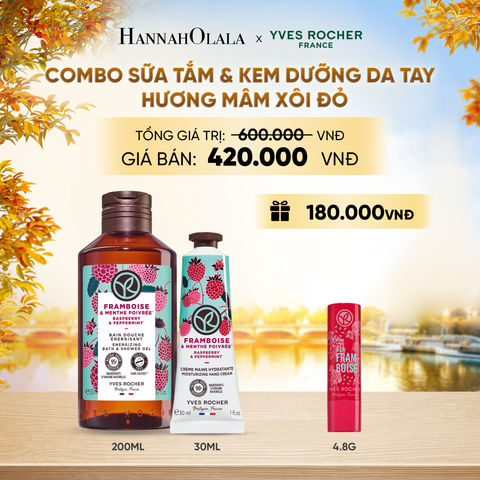  COMBO SỮA TẮM VÀ KEM DƯỠNG DA TAY HƯƠNG MÂM XÔI ĐỎ TẶNG SON DƯỠNG - E728 