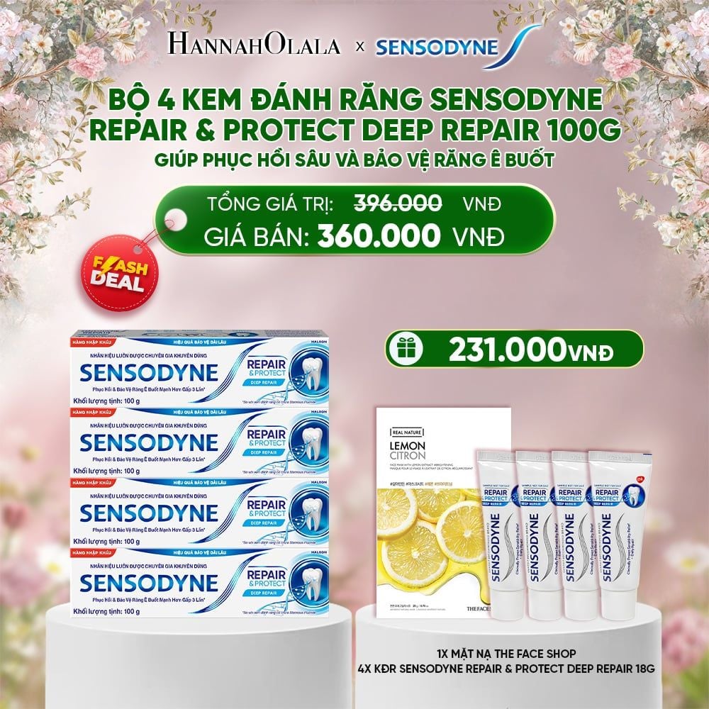  DEAL 3: [FLASH DEAL] BỘ 4 KEM ĐÁNH RĂNG SENSODYNE REPAIR & PROTECT DEEP REPAIR 100G GIÚP PHỤC HỒI SÂU VÀ BẢO VỆ RĂNG Ê BUỐT 