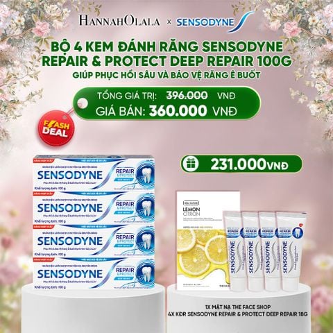  DEAL 3: [FLASH DEAL] BỘ 4 KEM ĐÁNH RĂNG SENSODYNE REPAIR & PROTECT DEEP REPAIR 100G GIÚP PHỤC HỒI SÂU VÀ BẢO VỆ RĂNG Ê BUỐT 