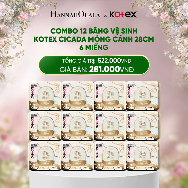  E1003_DEAL 3: COMBO 12 BĂNG VỆ SINH KOTEX CICADA MỎNG CÁNH 28CM 6 MIẾNG 