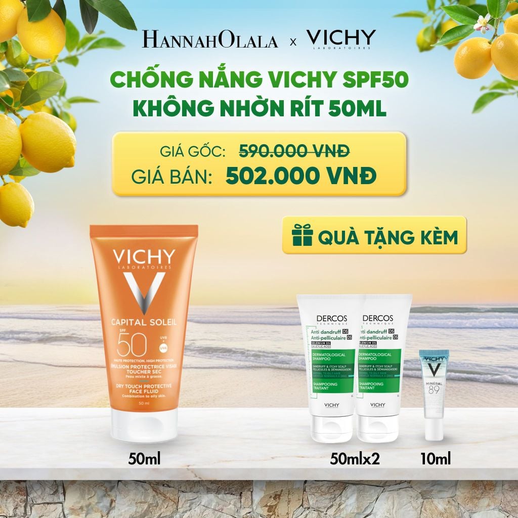  CHỐNG NẮNG VICHY CAPITAL SOLEIL DRY TOUCH FACE FLUID SPF50 KHÔNG NHỜN RÍT 50ML DEAL 3 
