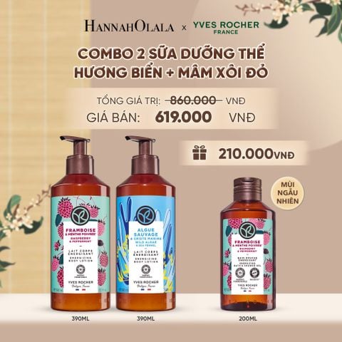  COMBO 2 SỮA DƯỠNG THỂ HƯƠNG BIỂN + MÂM XÔI ĐỎ TẶNG SỮA TẮM 200ML MÙI NGẪU NHIÊN - A2257 