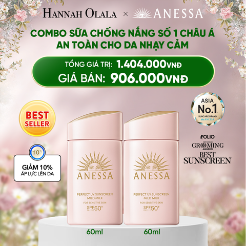  DEAL 3: COMBO SỮA CHỐNG NẮNG DƯỠNG DA DỊU NHẸ AN TOÀN CHO DA NHẠY CẢM VÀ TRẺ EM ANESSA MILD MILK SPF50+ PA++++ 60MLX2 