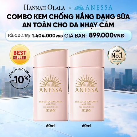 COMBO SỮA CHỐNG NẮNG DƯỠNG DA DỊU NHẸ AN TOÀN CHO DA NHẠY CẢM VÀ TRẺ EM ANESSA MILD MILK SPF50+ PA++++ 60MLX2 - DEAL 3 