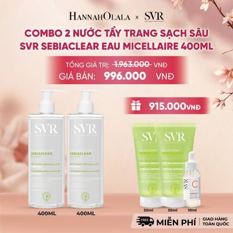  COMBO 2 NƯỚC TẨY TRANG SẠCH SÂU CHO DA DẦU MỤN SVR SEBIACLEAR EAU MICELLAIRE 400ML - DEAL 3 - A271 