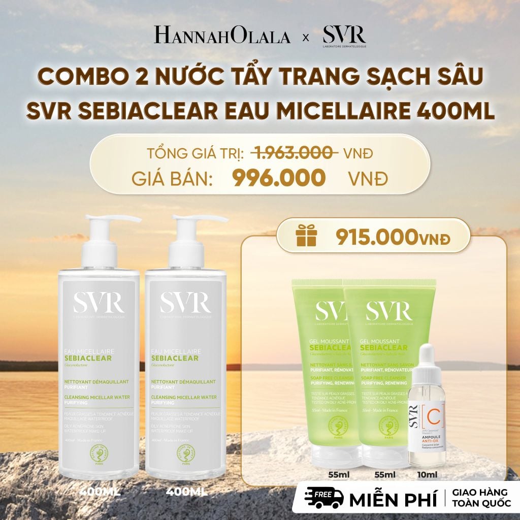  COMBO 2 NƯỚC TẨY TRANG SẠCH SÂU CHO DA DẦU MỤN SVR SEBIACLEAR EAU MICELLAIRE 400ML - DEAL 3 - B503 