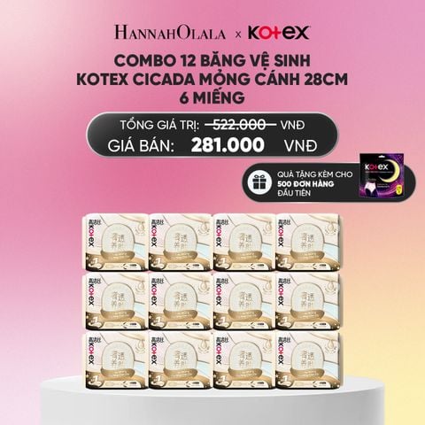  COMBO 12 BĂNG VỆ SINH KOTEX CICADA MỎNG CÁNH 28CM 6 MIẾNG_A1318 