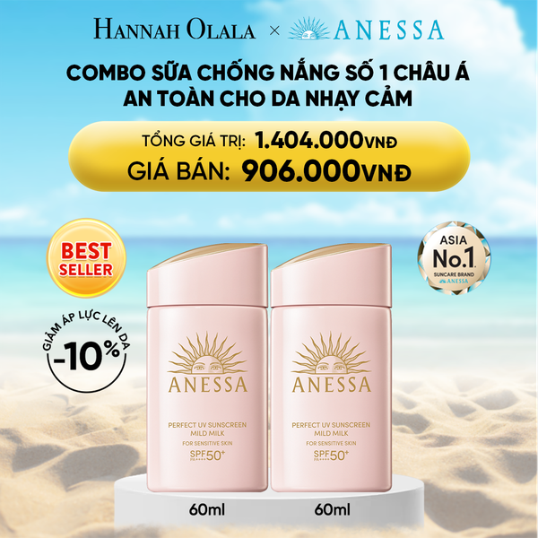  COMBO SỮA CHỐNG NẮNG DƯỠNG DA DỊU NHẸ AN TOÀN CHO DA NHẠY CẢM VÀ TRẺ EM ANESSA MILD MILK SPF50+ PA++++ 60MLX2 
