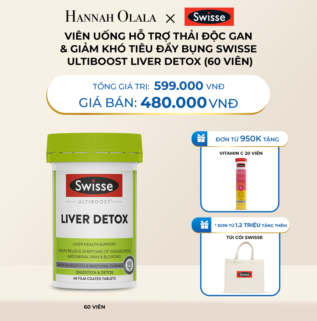  DEAL 3: VIÊN UỐNG HỖ TRỢ THẢI ĐỘC GAN & GIẢM KHÓ TIÊU ĐẦY BỤNG SWISSE ULTIBOOST LIVER DETOX (60 VIÊN) 