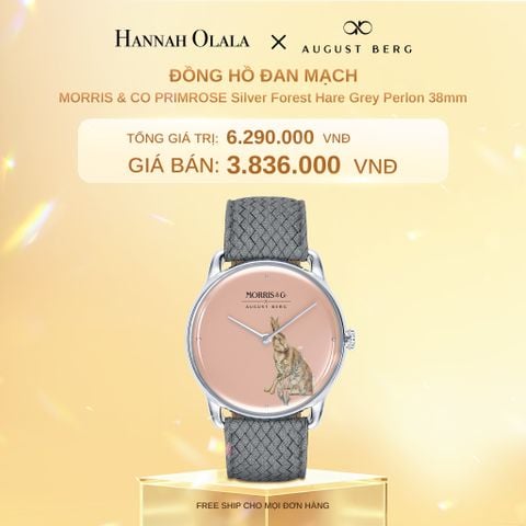 DEAL 3: ĐỒNG HỒ ĐAN MẠCH AUGUST BERG x MORRIS & CO. – MẶT FOREST HARE 38MM, KHUNG MÀU BẠC, DÂY PERLON XÁM 