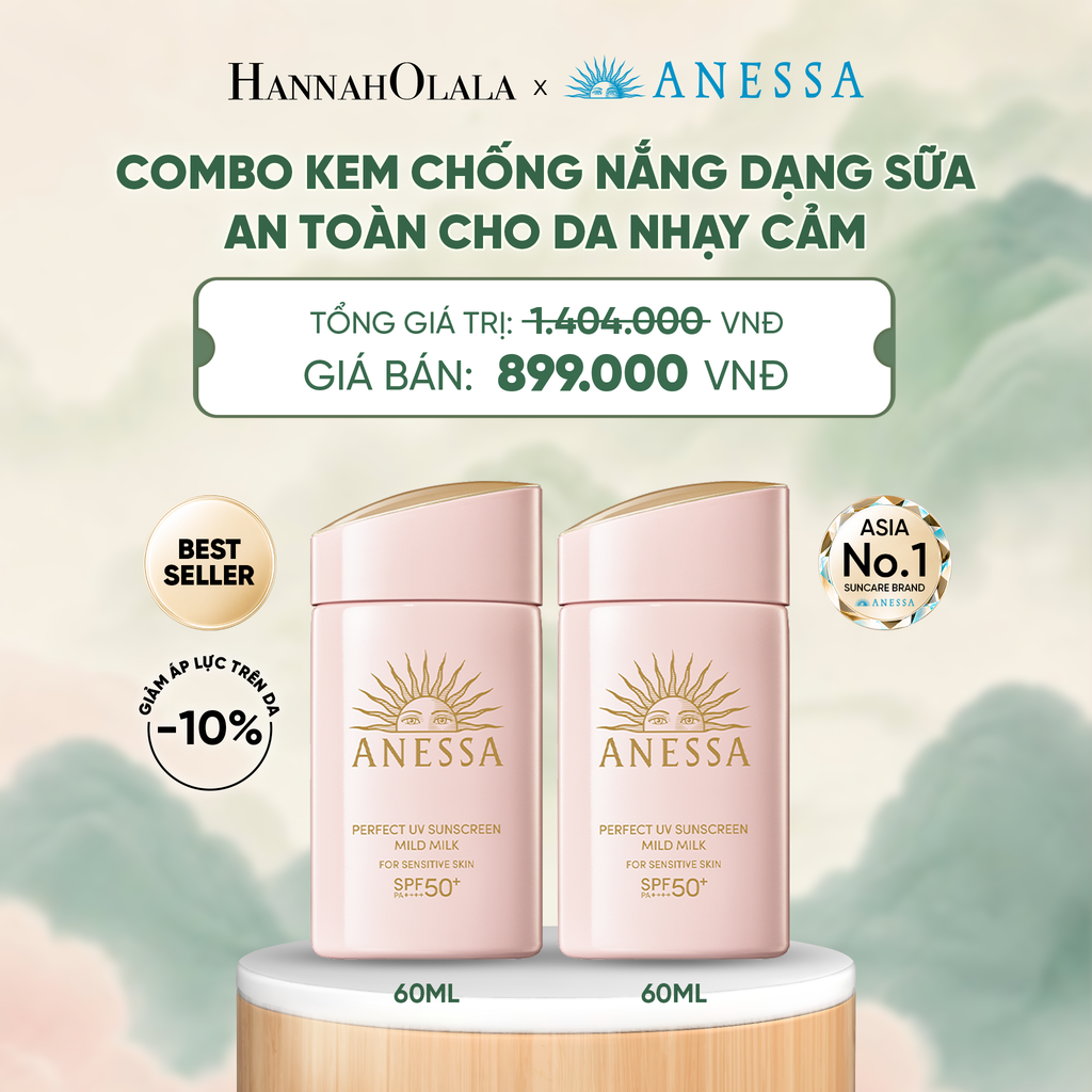 COMBO SỮA CHỐNG NẮNG DƯỠNG DA DỊU NHẸ AN TOÀN CHO DA NHẠY CẢM VÀ TRẺ EM ANESSA MILD MILK SPF50+ PA++++ 60MLX2 - DEAL 3 - A1195 