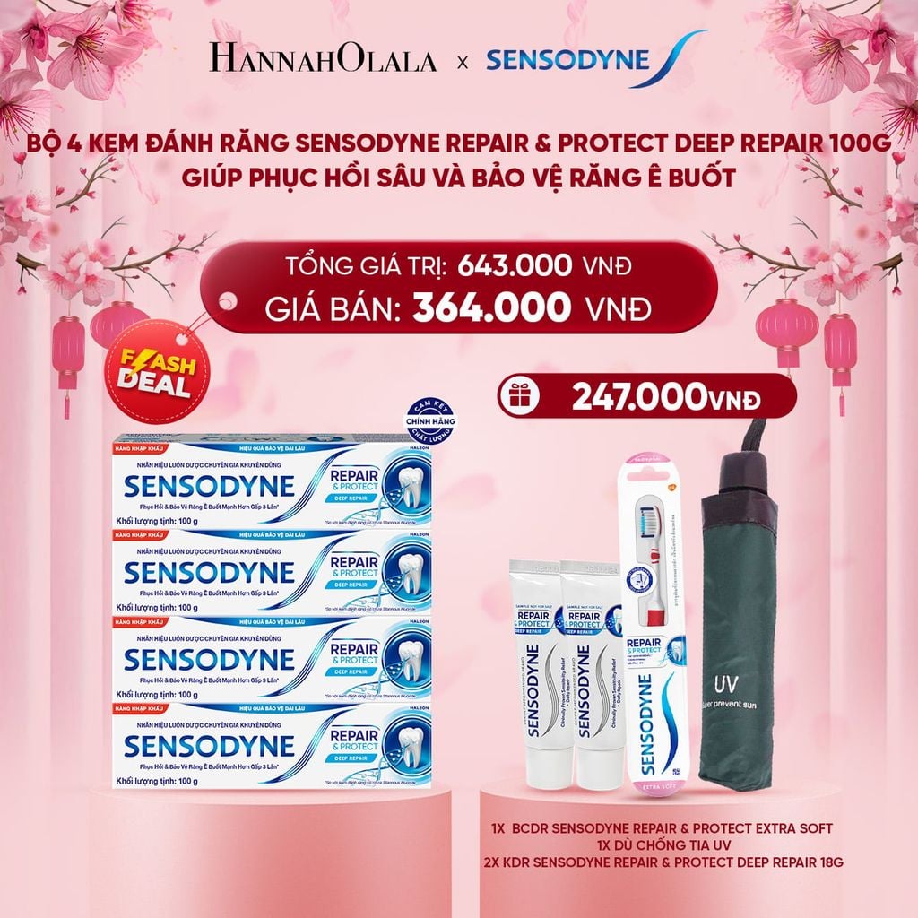  DEAL 3: [FLASH DEAL] BỘ 4 KEM ĐÁNH RĂNG SENSODYNE REPAIR & PROTECT DEEP REPAIR 100G GIÚP PHỤC HỒI SÂU VÀ BẢO VỆ RĂNG Ê BUỐT 