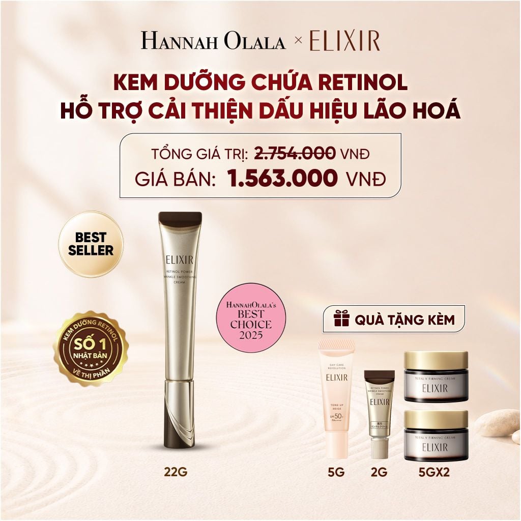  KEM DƯỠNG DA CẢI THIỆN 11 LOẠI NẾP NHĂN SÂU ELIXIR RETINOL POWER WRINKLE SMOOTHING CREAM 22G ( PHIÊN BẢN CẢI TIẾN MỚI) - DEAL 3 