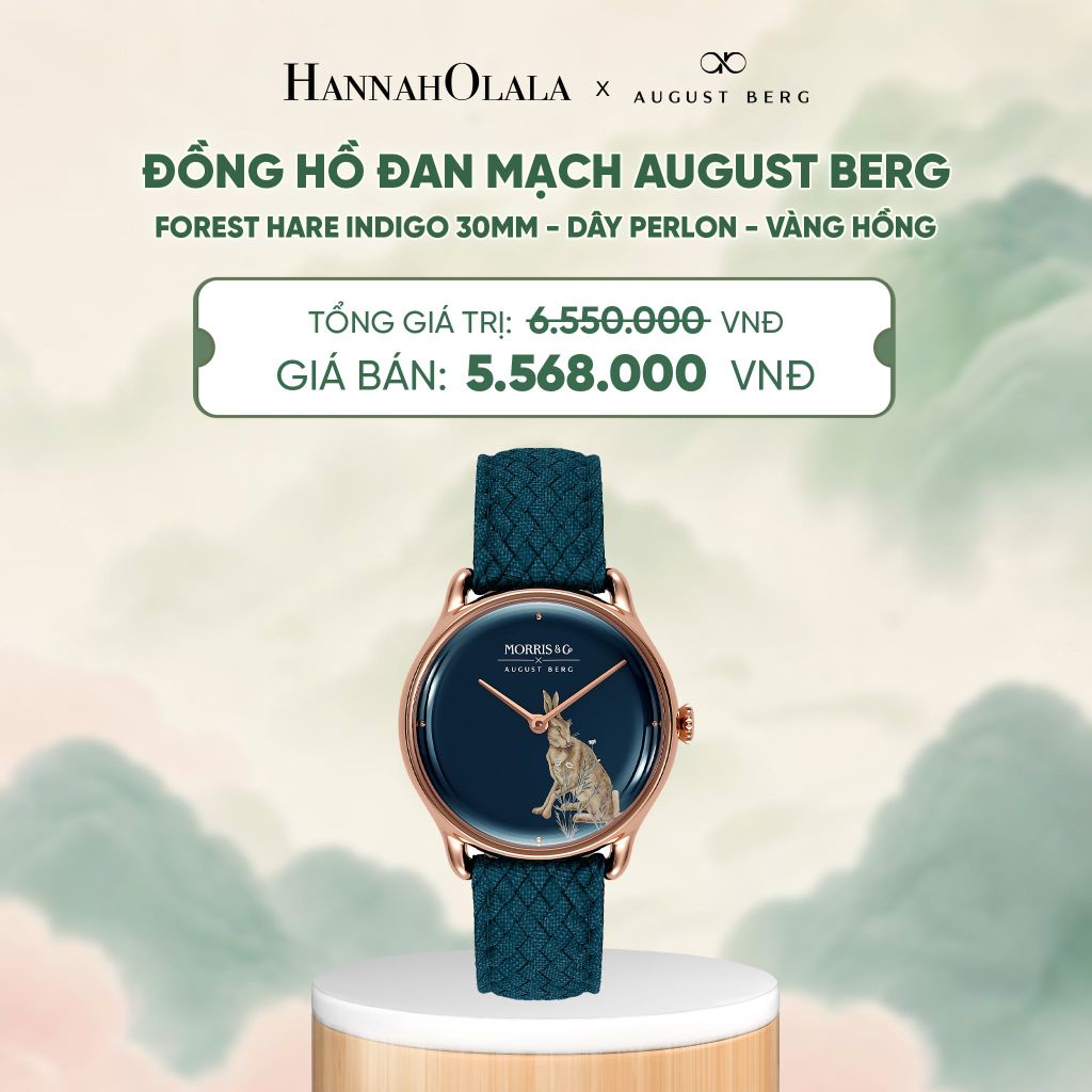  ĐỒNG HỒ ĐAN MẠCH AUGUST BERG X MORRIS & CO. FOREST HARE INDIGO 30MM - DÂY PERLON - VÀNG HỒNG - DEAL 3 - A1807 