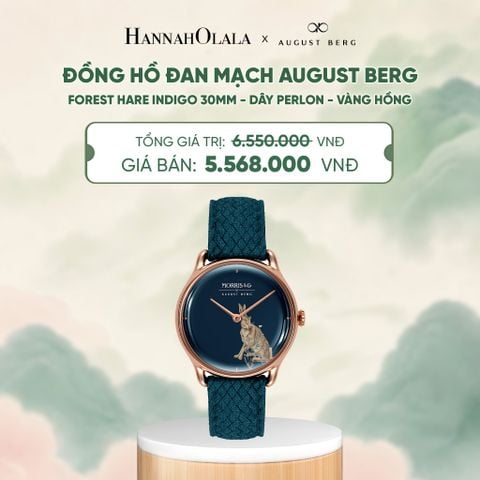  ĐỒNG HỒ ĐAN MẠCH AUGUST BERG X MORRIS & CO. FOREST HARE INDIGO 30MM - DÂY PERLON - VÀNG HỒNG - DEAL 3 - A1807 