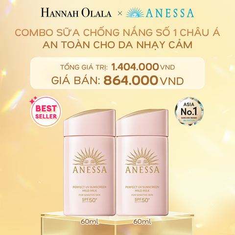  DEAL 3: COMBO SỮA CHỐNG NẮNG DƯỠNG DA DỊU NHẸ AN TOÀN CHO DA NHẠY CẢM VÀ TRẺ EM ANESSA MILD MILK SPF50+ PA++++ 60MLX2 