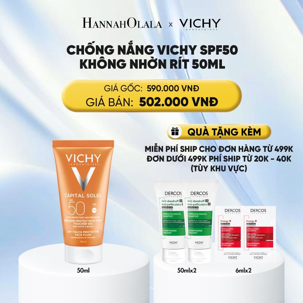  CHỐNG NẮNG VICHY CAPITAL SOLEIL DRY TOUCH FACE FLUID SPF50 KHÔNG NHỜN RÍT 50ML - DEAL 3 : 