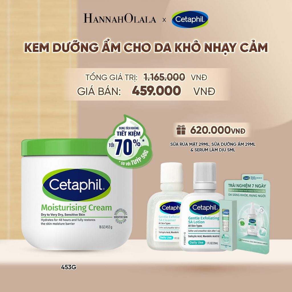  KEM DƯỠNG ẨM CHO DA NHẠY CẢM CETAPHIL MOISTURIZING CREAM 453G - PHIÊN BẢN TIẾT KIỆM ĐẾN 70% DEAL 3: - A1202 