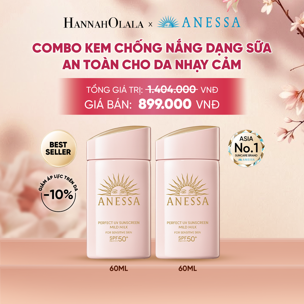  COMBO SỮA CHỐNG NẮNG DƯỠNG DA DỊU NHẸ AN TOÀN CHO DA NHẠY CẢM VÀ TRẺ EM ANESSA MILD MILK SPF50+ PA++++ 60MLX2 - DEAL 3 - A72 