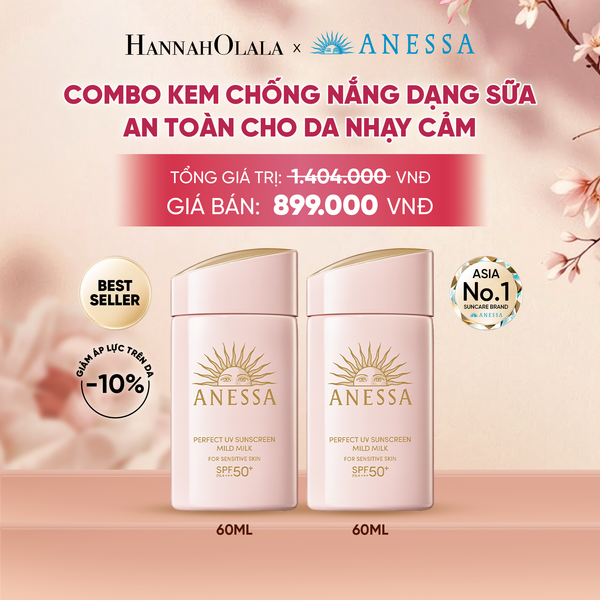 COMBO SỮA CHỐNG NẮNG DƯỠNG DA DỊU NHẸ AN TOÀN CHO DA NHẠY CẢM VÀ TRẺ EM ANESSA MILD MILK SPF50+ PA++++ 60MLX2 - DEAL 3 - A72 