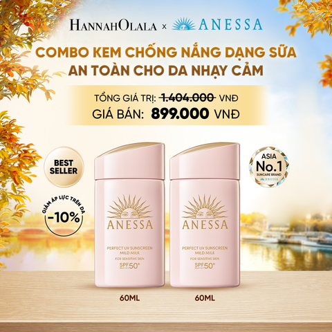  COMBO SỮA CHỐNG NẮNG DƯỠNG DA DỊU NHẸ AN TOÀN CHO DA NHẠY CẢM VÀ TRẺ EM ANESSA MILD MILK SPF50+ PA++++ 60MLX2 - DEAL3 - E88 