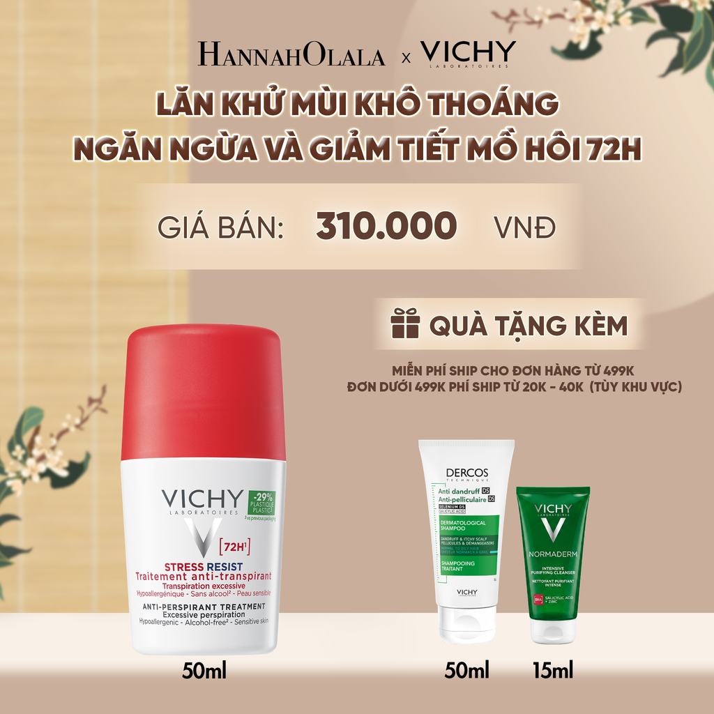  LĂN KHỬ MÙI VICHY KHÔ THOÁNG, NGĂN NGỪA VÀ GIẢM TIẾT MỒ HÔI 72H, KHÔNG GÂY KÍCH ỨNG, SẠM DA 50ML - A953 