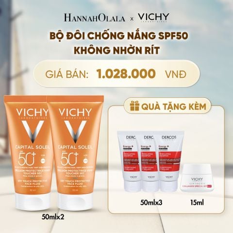  BỘ ĐÔI KEM CHỐNG NẮNG BẢO VỆ DA MỎNG NHẸ KHÔNG BẾT DÍNH SPF 50+ UVA & UVB VICHY CAPITAL SOLEIL DRY TOUCH - A439 
