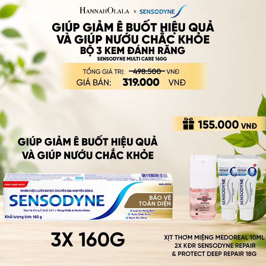  BỘ 3 KEM ĐÁNH RĂNG SENSODYNE MULTI CARE 160G GIÚP GIẢM Ê BUỐT HIỆU QUẢ VÀ GIÚP NƯỚU CHẮC KHỎE 