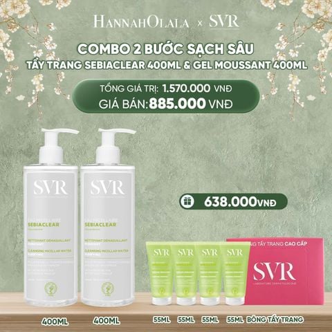  DEAL 03: COMBO 2 NƯỚC TẨY TRANG SẠCH SÂU LOẠI BỎ DẦU NHỜN SVR SEBIACLEAR EAU MICELLAIRE 400ML 