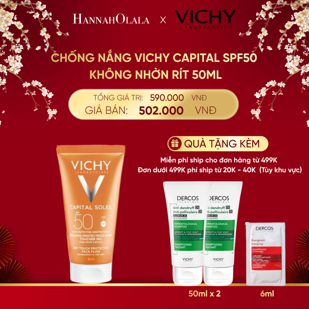  DEAL 3 CHỐNG NẮNG VICHY CAPITAL SOLEIL DRY TOUCH FACE FLUID SPF50 KHÔNG NHỜN RÍT 50ML 