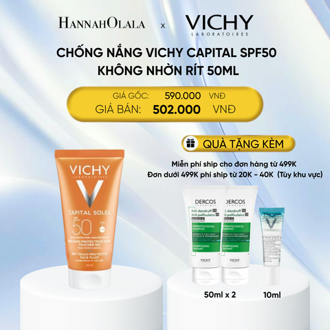  DEAL 3 CHỐNG NẮNG VICHY CAPITAL SOLEIL DRY TOUCH FACE FLUID SPF50 KHÔNG NHỜN RÍT 50ML 