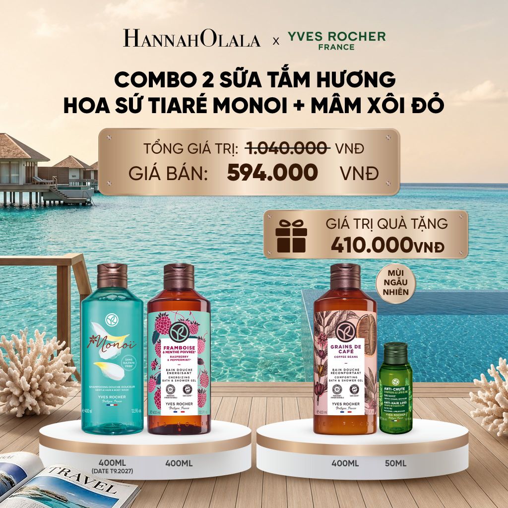  COMBO 2 SỮA TẮM HƯƠNG HOA SỨ TIARÉ MONOI + MÂM XÔI ĐỎ TẶNG SỮA TẮM 400ML + MINI DẦU GỘI MÙI NGẪU NHIÊN_ D228 