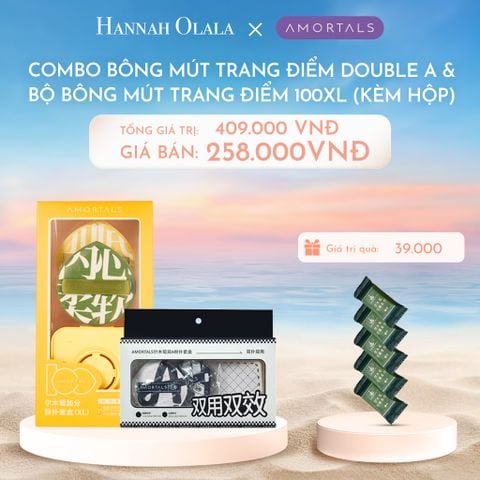  C1131_DEAL 3:COMBO BÔNG MÚT TRANG ĐIỂM DOUBLE A VÀ BỘ BÔNG MÚT TRANG ĐIỂM 100XL (KÈM HỘP) 