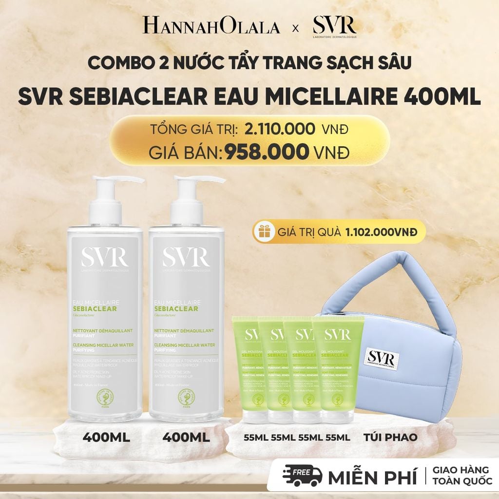  COMBO 2 NƯỚC TẨY TRANG SẠCH SÂU LOẠI BỎ DẦU NHỜN SVR SEBIACLEAR EAU MICELLAIRE 400ML - DEAL 03 