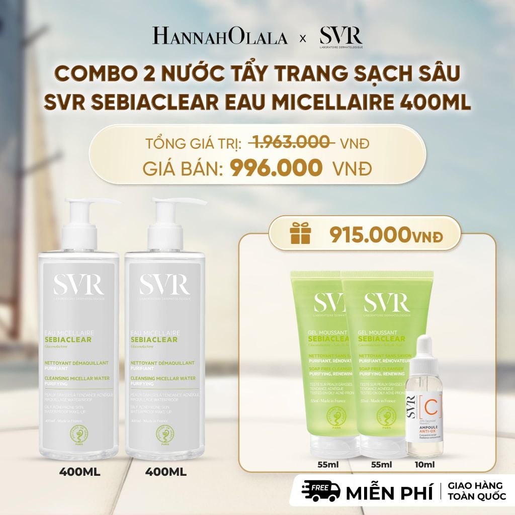  COMBO 2 NƯỚC TẨY TRANG SẠCH SÂU CHO DA DẦU MỤN SVR SEBIACLEAR EAU MICELLAIRE 400ML - DEAL 3 