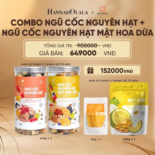  COMBO NGŨ CỐC NGUYÊN HẠT 500G + NGŨ CỐC NGUYÊN HẠT MẬT HOA DỪA 500G TẶNG 1 MÍT SẤY GIÒN 200G VÀ XOÀI SẤY DẺO 50G DEAL 3: - E136 