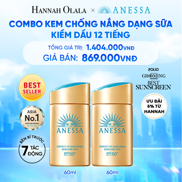  COMBO KEM CHỐNG NẮNG DẠNG SỮA DƯỠNG DA KIỀM DẦU BẢO VỆ HOÀN HẢO ANESSA GOLD MILK SPF50+ PA++++ 60MLX2 - D14 