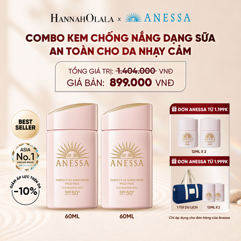 COMBO SỮA CHỐNG NẮNG DƯỠNG DA DỊU NHẸ AN TOÀN CHO DA NHẠY CẢM VÀ TRẺ EM ANESSA MILD MILK SPF50+ PA++++ 60MLX2 - DEAL 3 
