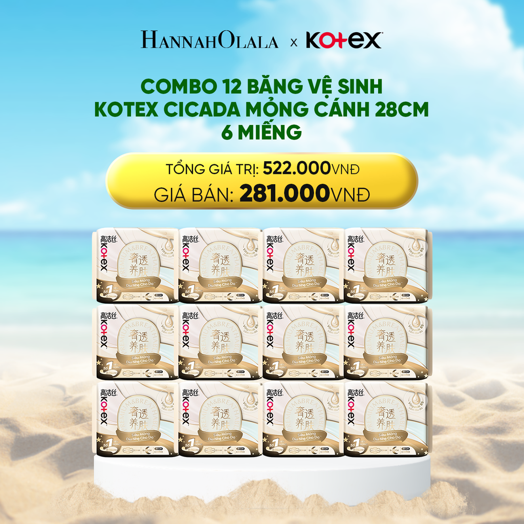  DEAL 3: COMBO 12 BĂNG VỆ SINH KOTEX CICADA MỎNG CÁNH 28CM 6 MIẾNG 