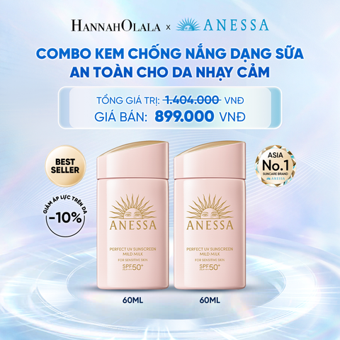  COMBO SỮA CHỐNG NẮNG DƯỠNG DA DỊU NHẸ AN TOÀN CHO DA NHẠY CẢM VÀ TRẺ EM ANESSA MILD MILK SPF50+ PA++++ 60MLX2 - DEAL 3 - C28 