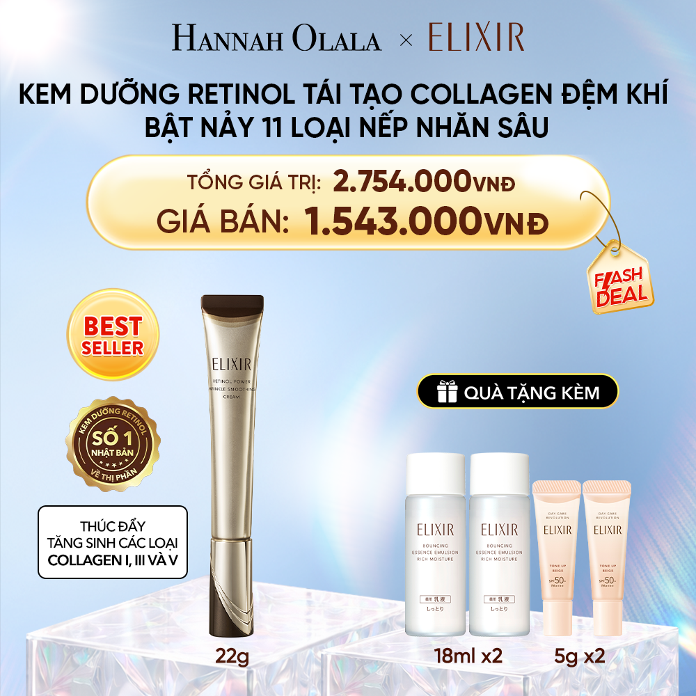  DEAL 3: KEM DƯỠNG DA CẢI THIỆN 11 LOẠI NẾP NHĂN SÂU ELIXIR RETINOL POWER WRINKLE SMOOTHING CREAM 22G ( PHIÊN BẢN CẢI TIẾN MỚI) 