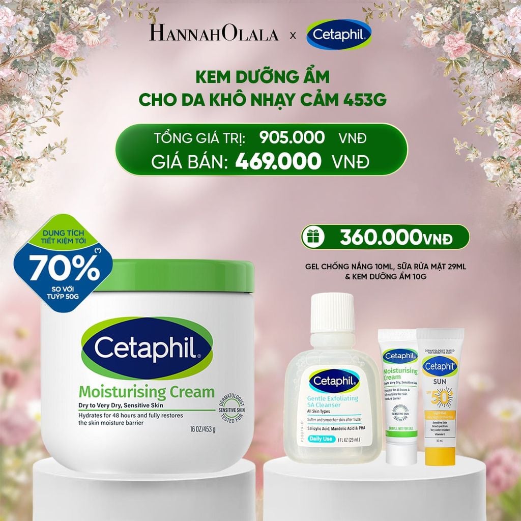  DEAL 3: KEM DƯỠNG ẨM CHO DA NHẠY CẢM CETAPHIL MOISTURIZING CREAM 453G - PHIÊN BẢN TIẾT KIỆM ĐẾN 70% 