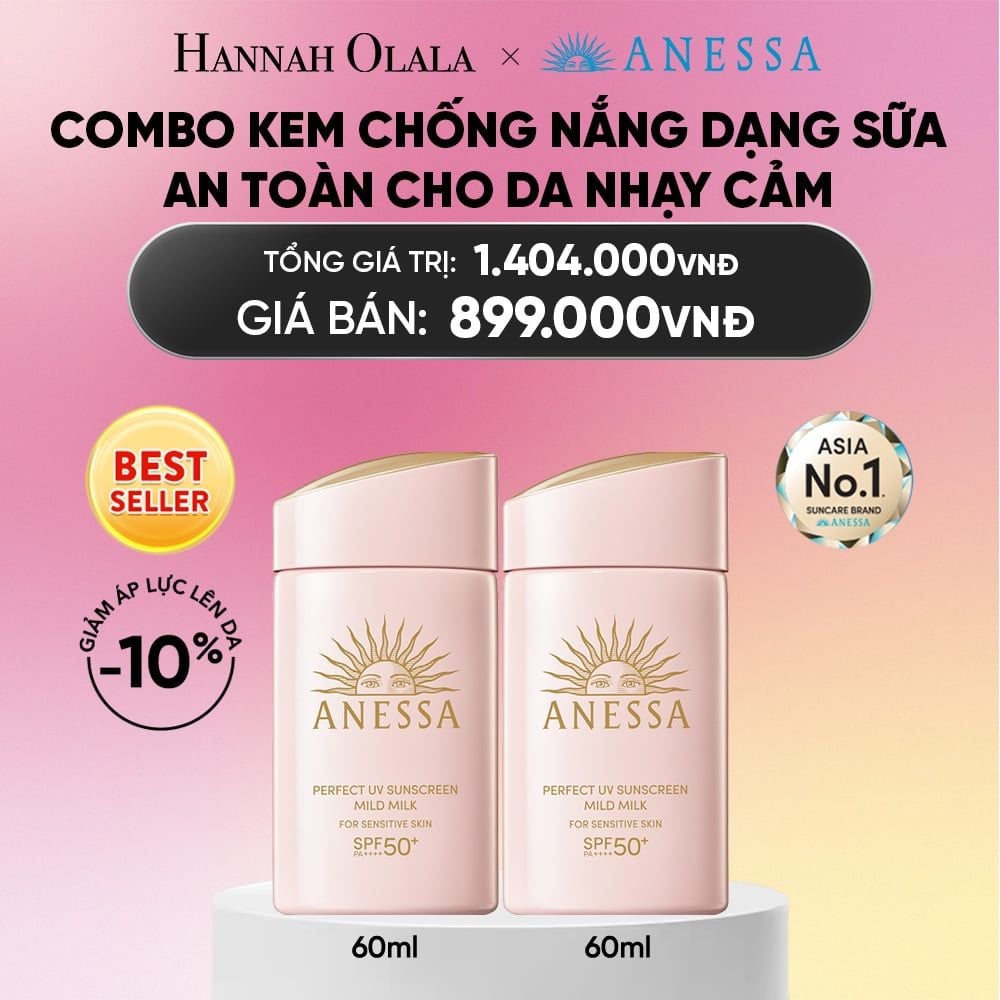  COMBO SỮA CHỐNG NẮNG DƯỠNG DA DỊU NHẸ AN TOÀN CHO DA NHẠY CẢM VÀ TRẺ EM ANESSA MILD MILK SPF50+ PA++++ 60MLX2 - DEAL 3_A2321 