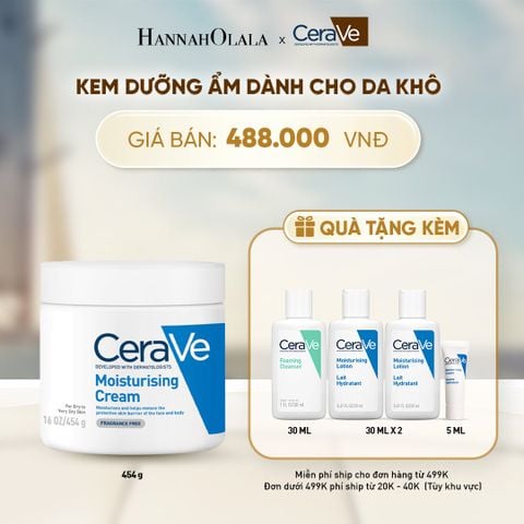  KEM DƯỠNG ẨM PHỤC HỒI SÂU VÀ ẨM MỊN SUỐT 48H DÀNH CHO DA KHÔ, DUY TRÌ HÀNG RÀO BẢO VỆ DA CERAVE MOISTURISING CREAM 454G - A405 
