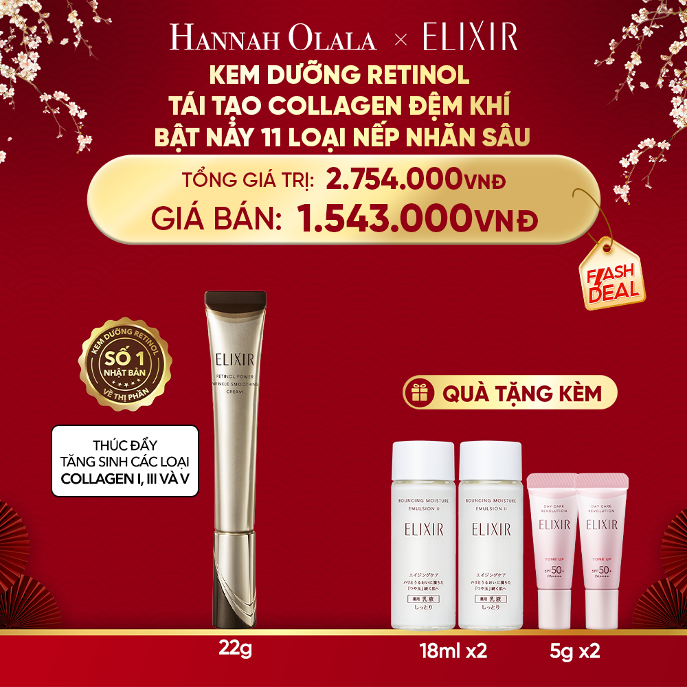  A269_DEAL 3: KEM DƯỠNG DA CẢI THIỆN 11 LOẠI NẾP NHĂN SÂU ELIXIR RETINOL POWER WRINKLE SMOOTHING CREAM 22G ( PHIÊN BẢN CẢI TIẾN MỚI) 