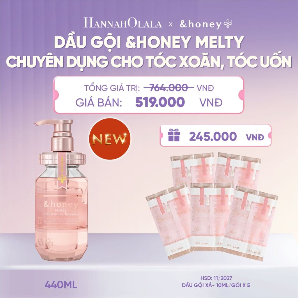  [NEW] DẦU GỘI &HONEY MELTY SUÔN MƯỢT VÀO NẾP CHUYÊN DỤNG CHO TÓC XOĂN, TÓC UỐN - H071 