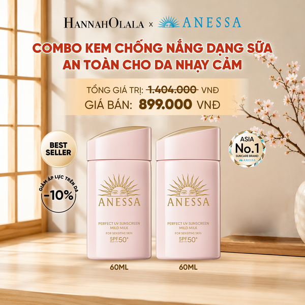  COMBO SỮA CHỐNG NẮNG DƯỠNG DA DỊU NHẸ AN TOÀN CHO DA NHẠY CẢM VÀ TRẺ EM ANESSA MILD MILK SPF50+ PA++++ 60MLX2 - DEAL 3 - B040 